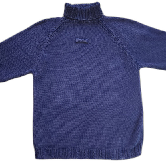 Vintage L.L. Bean Blue Chunky Knit Turtleneck Sweater Size L - Picture 2 of 7